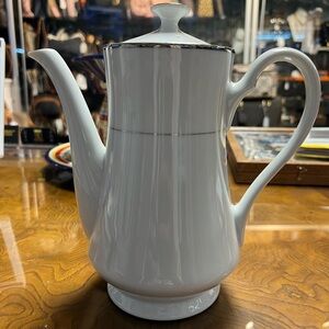 Tea Pot Pitcher White Rose Fine China with gold stripe accents
